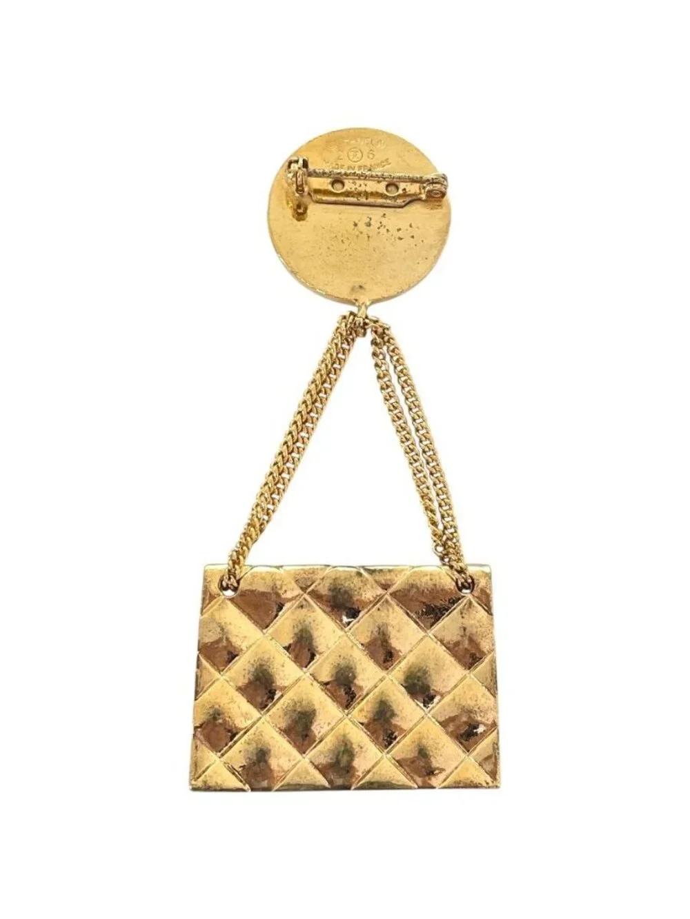 Chanel Brooch Quilted Bag Metal Gold Light Weight Power